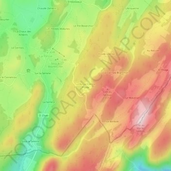 Topografische kaart La Basse Combe Froide, hoogte, reliëf