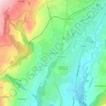 Topografische kaart Chaudefeuille, hoogte, reliëf