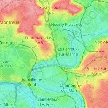 Topografische kaart Nogent-sur-Marne, hoogte, reliëf