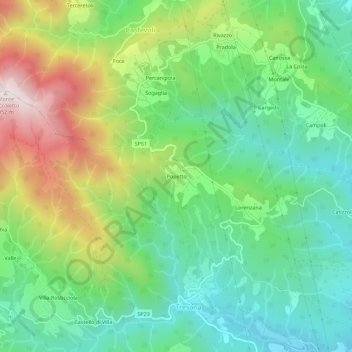 Topografische kaart Popetto, hoogte, reliëf