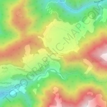 Topografische kaart Thinke, hoogte, reliëf