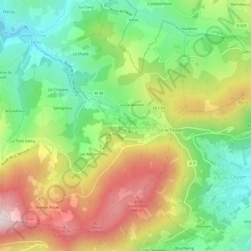 Topografische kaart Chez Courried, hoogte, reliëf