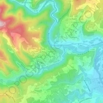Topografische kaart Le Daber, hoogte, reliëf