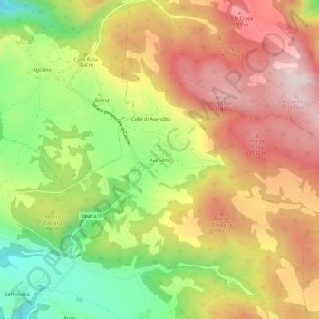 Topografische kaart Avendita, hoogte, reliëf