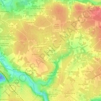 Topografische kaart Les Beillards, hoogte, reliëf