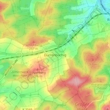 Topografische kaart Dürrenbüchig, hoogte, reliëf