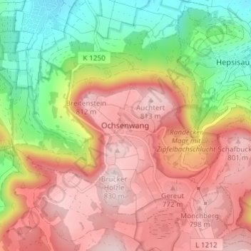 Topografische kaart Ochsenwang, hoogte, reliëf