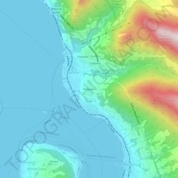 Topografische kaart Pregasso, hoogte, reliëf