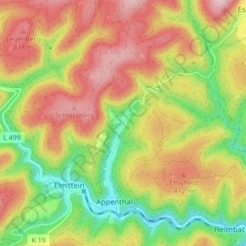 Topografische kaart Harzofen, hoogte, reliëf
