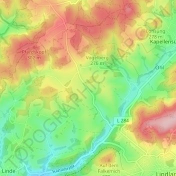 Topografische kaart Oberkotten, hoogte, reliëf