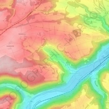Topografische kaart Rexingen, hoogte, reliëf