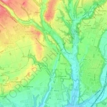 Topografische kaart Valaperta, hoogte, reliëf