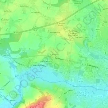 Topografische kaart La Boissière, hoogte, reliëf
