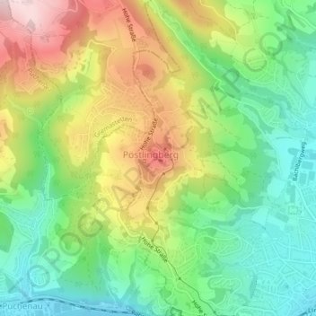 Topografische kaart Pöstlingberg, hoogte, reliëf