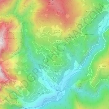 Topografische kaart Pélasque, hoogte, reliëf