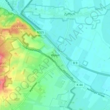 Topografische kaart Wyler, hoogte, reliëf