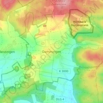 Topografische kaart Demmingen, hoogte, reliëf
