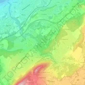 Topografische kaart Chignens, hoogte, reliëf