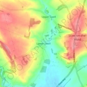 Topografische kaart Lower Swell, hoogte, reliëf