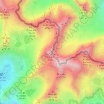 Topografische kaart Tête Rousse, hoogte, reliëf