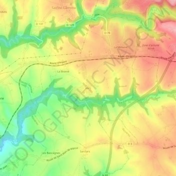 Topografische kaart Vers, hoogte, reliëf