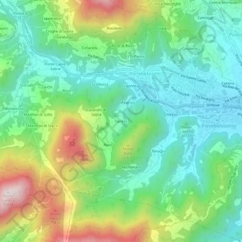Topografische kaart Trentini, hoogte, reliëf