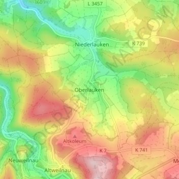 Topografische kaart Oberlauken, hoogte, reliëf