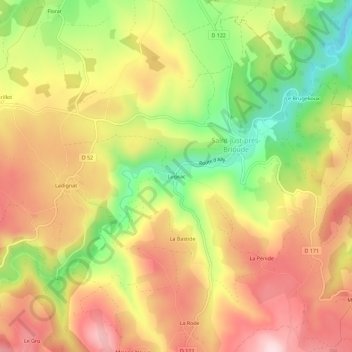 Topografische kaart Lugeac, hoogte, reliëf