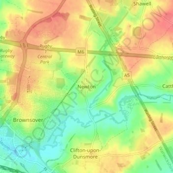 Topografische kaart Newton, hoogte, reliëf