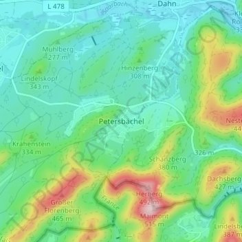 Topografische kaart Petersbächel, hoogte, reliëf