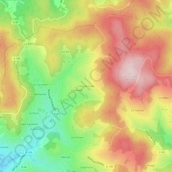Topografische kaart Cime de Cours, hoogte, reliëf
