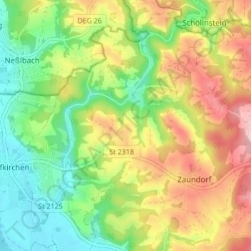 Topografische kaart Oitzet, hoogte, reliëf
