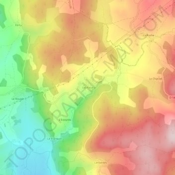 Topografische kaart Les Faux, hoogte, reliëf