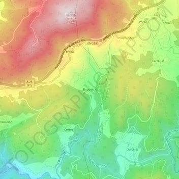 Topografische kaart Boucinha, hoogte, reliëf