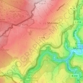 Topografische kaart Weilersbroich, hoogte, reliëf