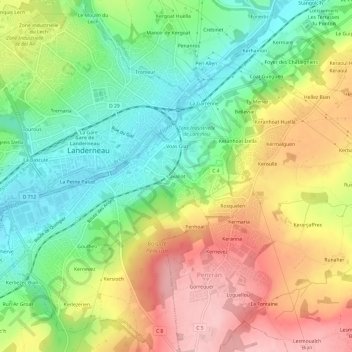 Topografische kaart Lavallot, hoogte, reliëf