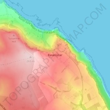 Topografische kaart Ravenscar, hoogte, reliëf