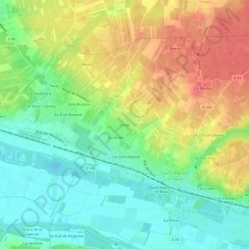 Topografische kaart Cangé, hoogte, reliëf