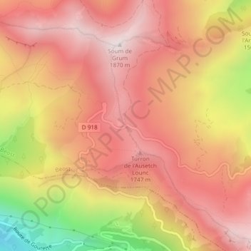 Topografische kaart Col d'Aubisque, hoogte, reliëf