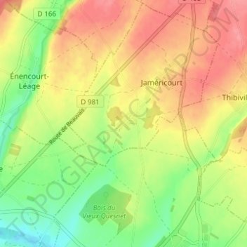 Topografische kaart Hardencourt, hoogte, reliëf