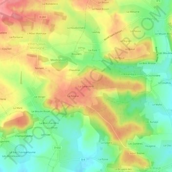 Topografische kaart La Galardière, hoogte, reliëf