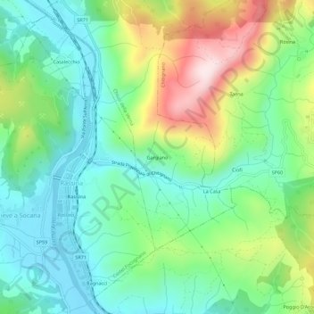 Topografische kaart Gargiano, hoogte, reliëf