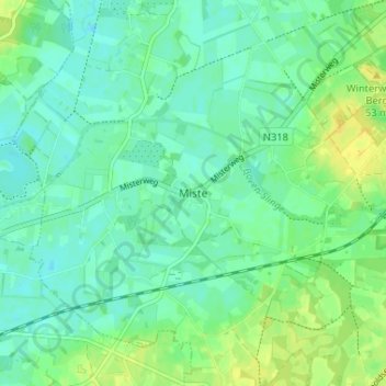 Topografische kaart Miste, hoogte, reliëf