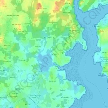 Topografische kaart Kerizan, hoogte, reliëf