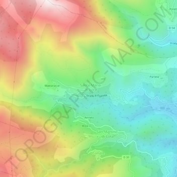 Topografische kaart Figarella, hoogte, reliëf