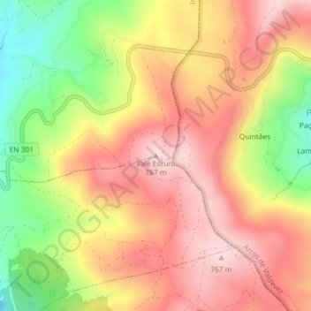 Topografische kaart Vale Escuro, hoogte, reliëf