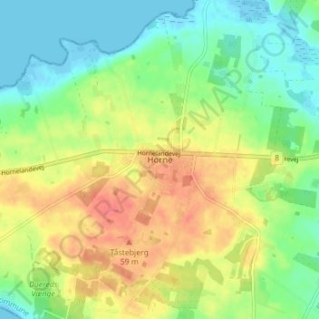 Topografische kaart Horne, hoogte, reliëf