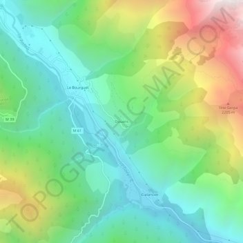 Topografische kaart Douans, hoogte, reliëf