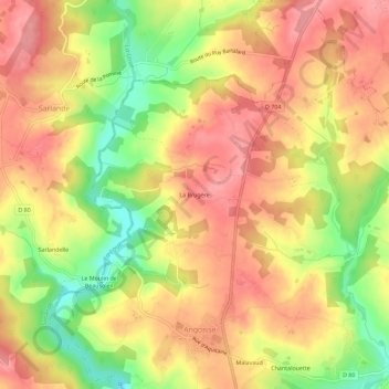 Topografische kaart La Brugère, hoogte, reliëf