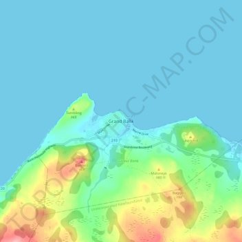 Topografische kaart Grand Bank, hoogte, reliëf